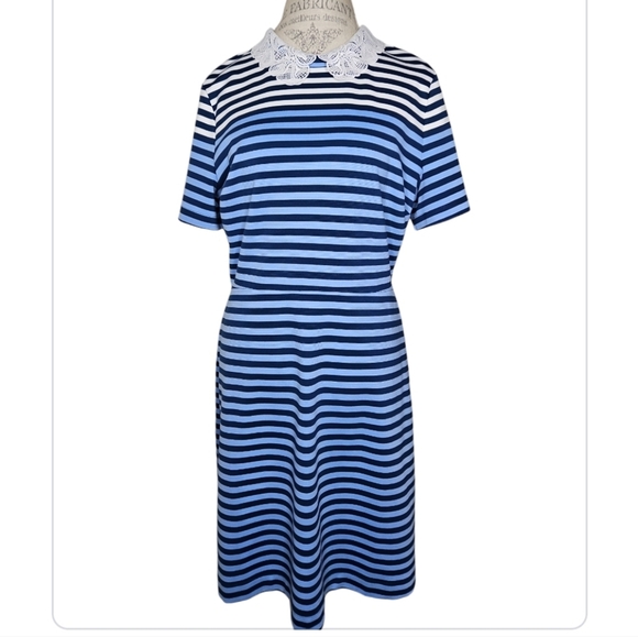 Draper James Dresses & Skirts - Draper James Lace Collar Persley Ponte Knit Striped Dress Size XL